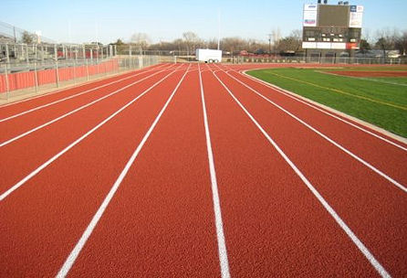 A close-up view of a running track 