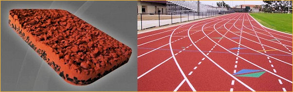 A track and field area featuring a rubber mat surrounded by a running track