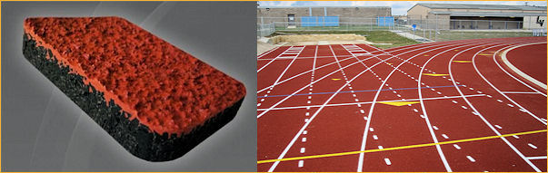 A track and field area featuring a rubber mat surrounded by a running track