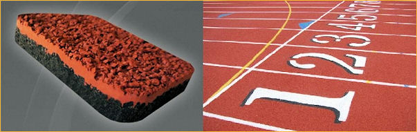 A track and field area featuring a rubber mat surrounded by a running track